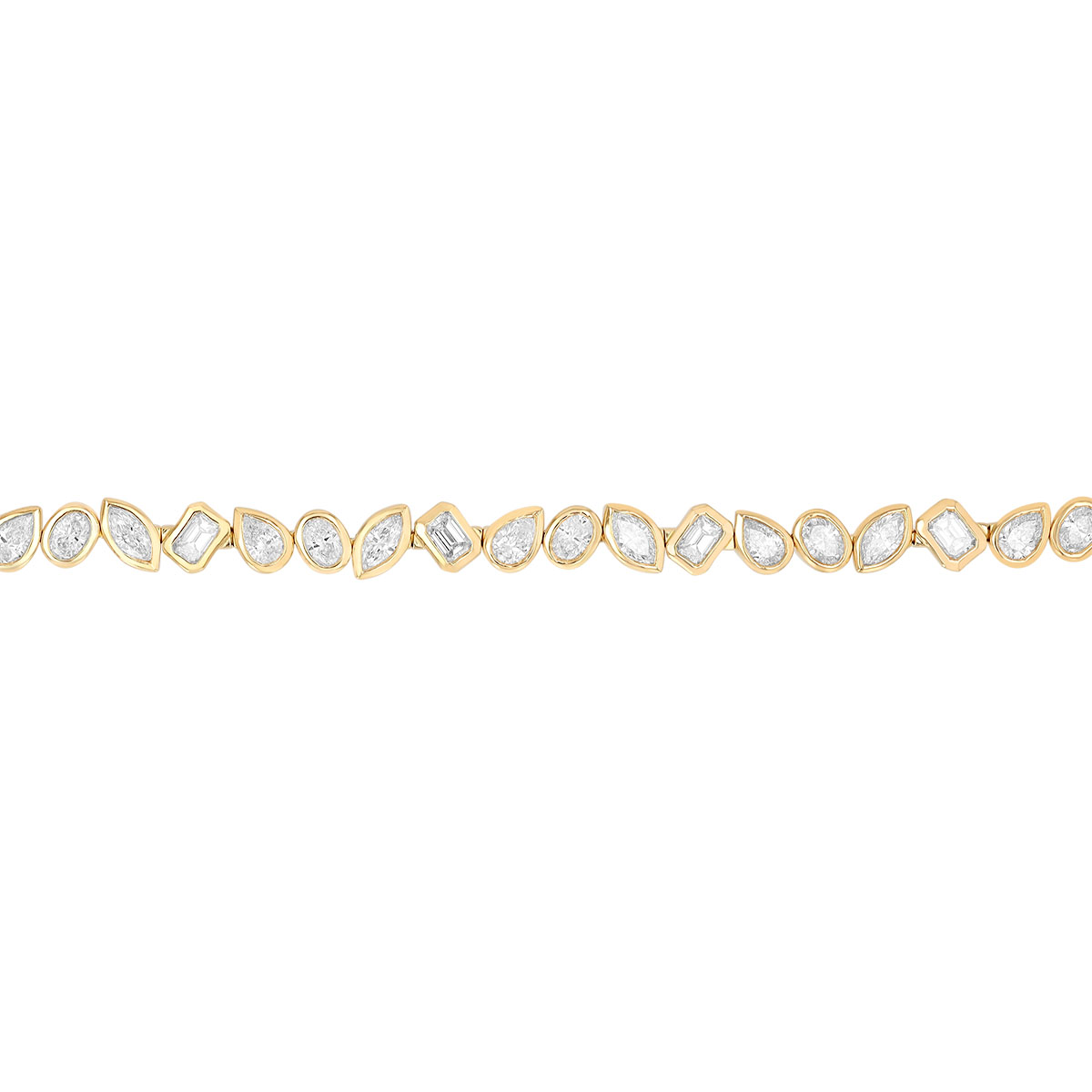 Bezel Set Mixed Shape Diamond Tennis Bracelet in Yellow Gold, 7
