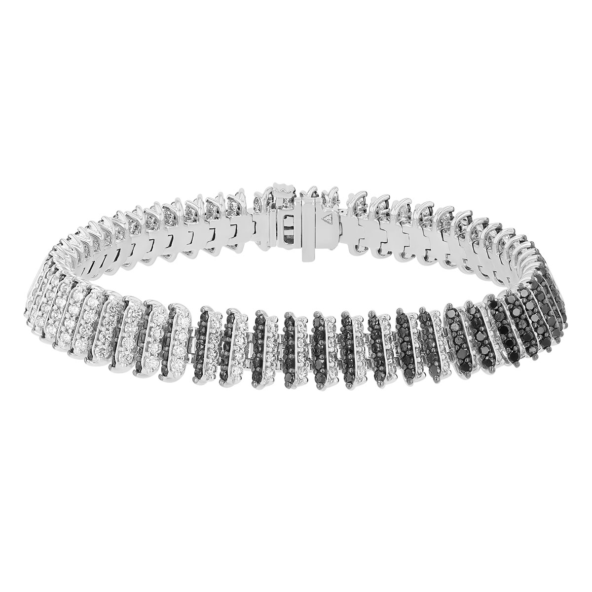 Black & White Diamond Pavé Column Bracelet in White Gold & Black Rhodium, 7