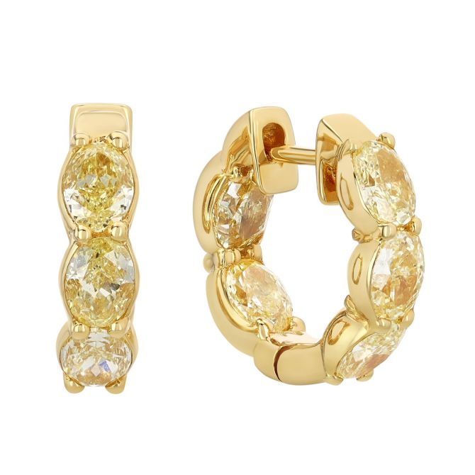 Oval Fancy Yellow Diamond In & Out Huggie Hoop Earrings in Yellow Gold