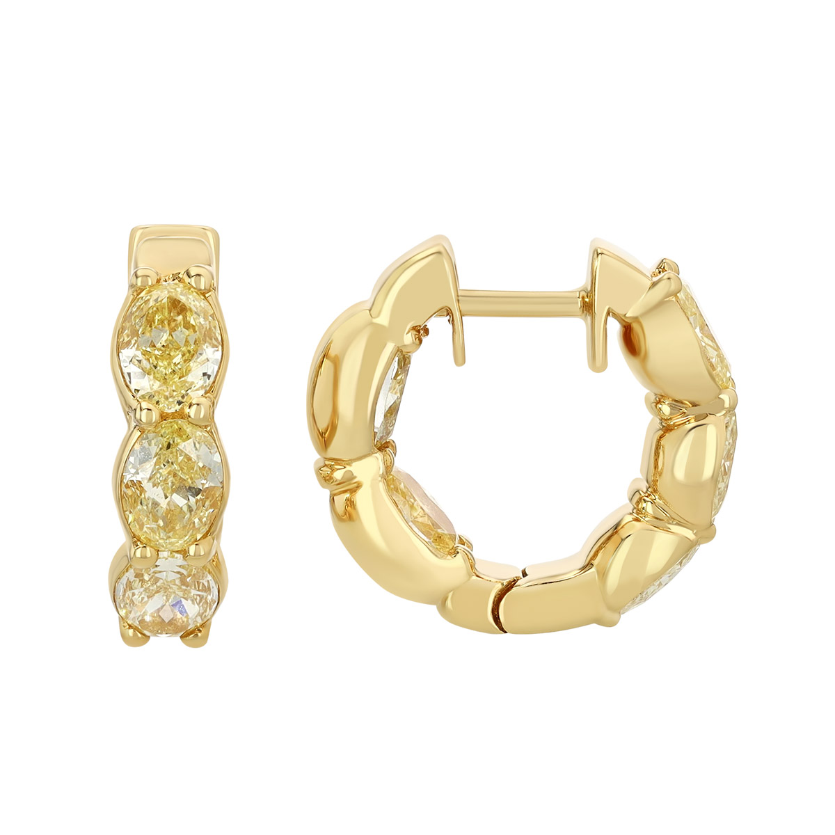 Oval Fancy Yellow Diamond In & Out Huggie Hoop Earrings in Yellow Gold