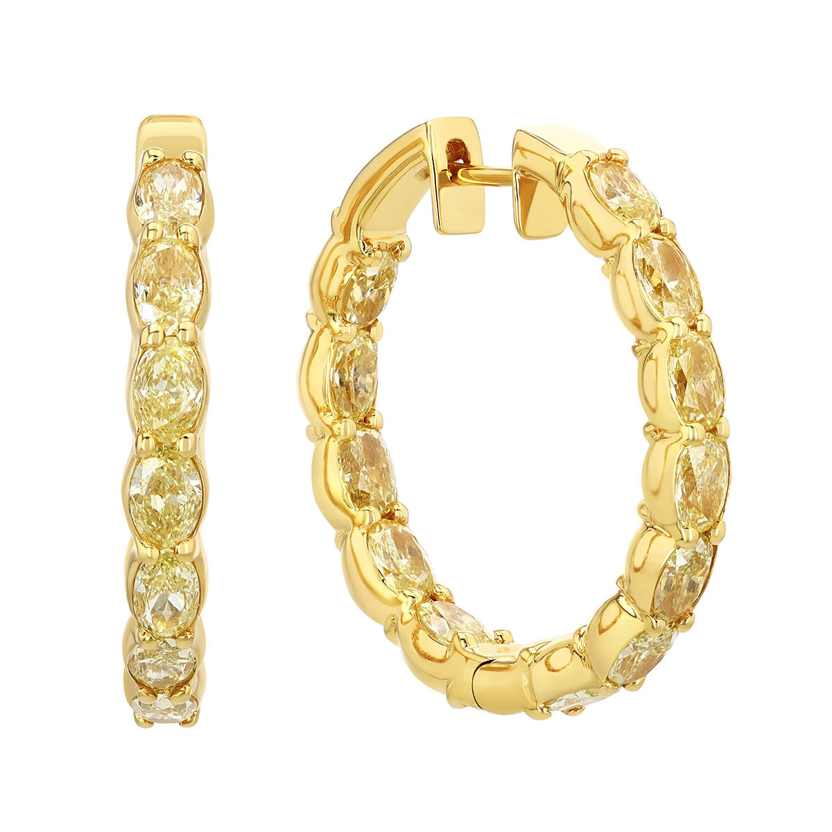Oval Fancy Yellow Diamond In & Out Hoop Earrings in Yellow Gold