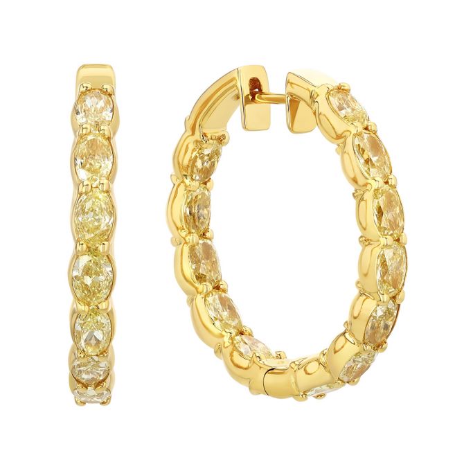 Oval Fancy Yellow Diamond In & Out Hoop Earrings in Yellow Gold