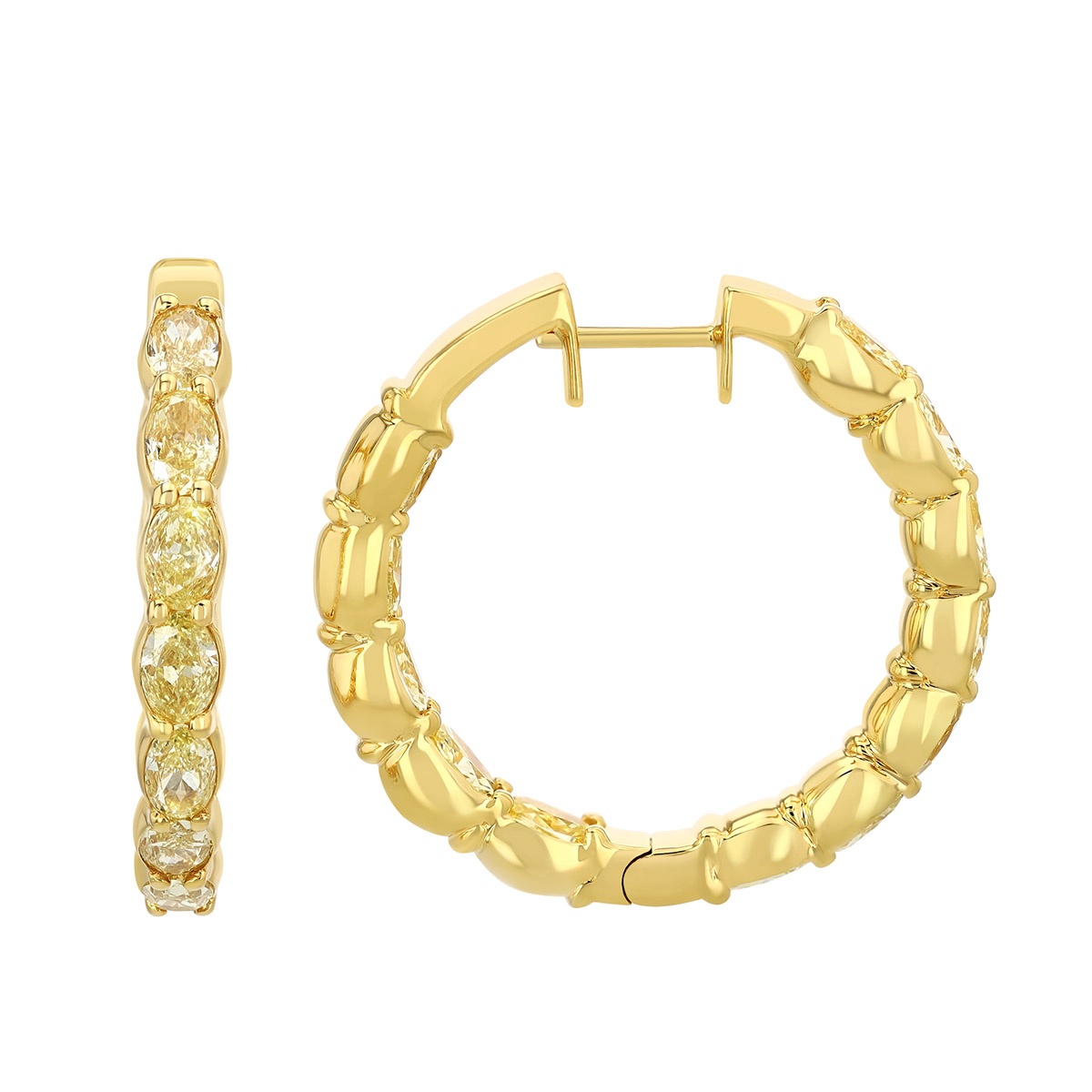 Oval Fancy Yellow Diamond In & Out Hoop Earrings in Yellow Gold