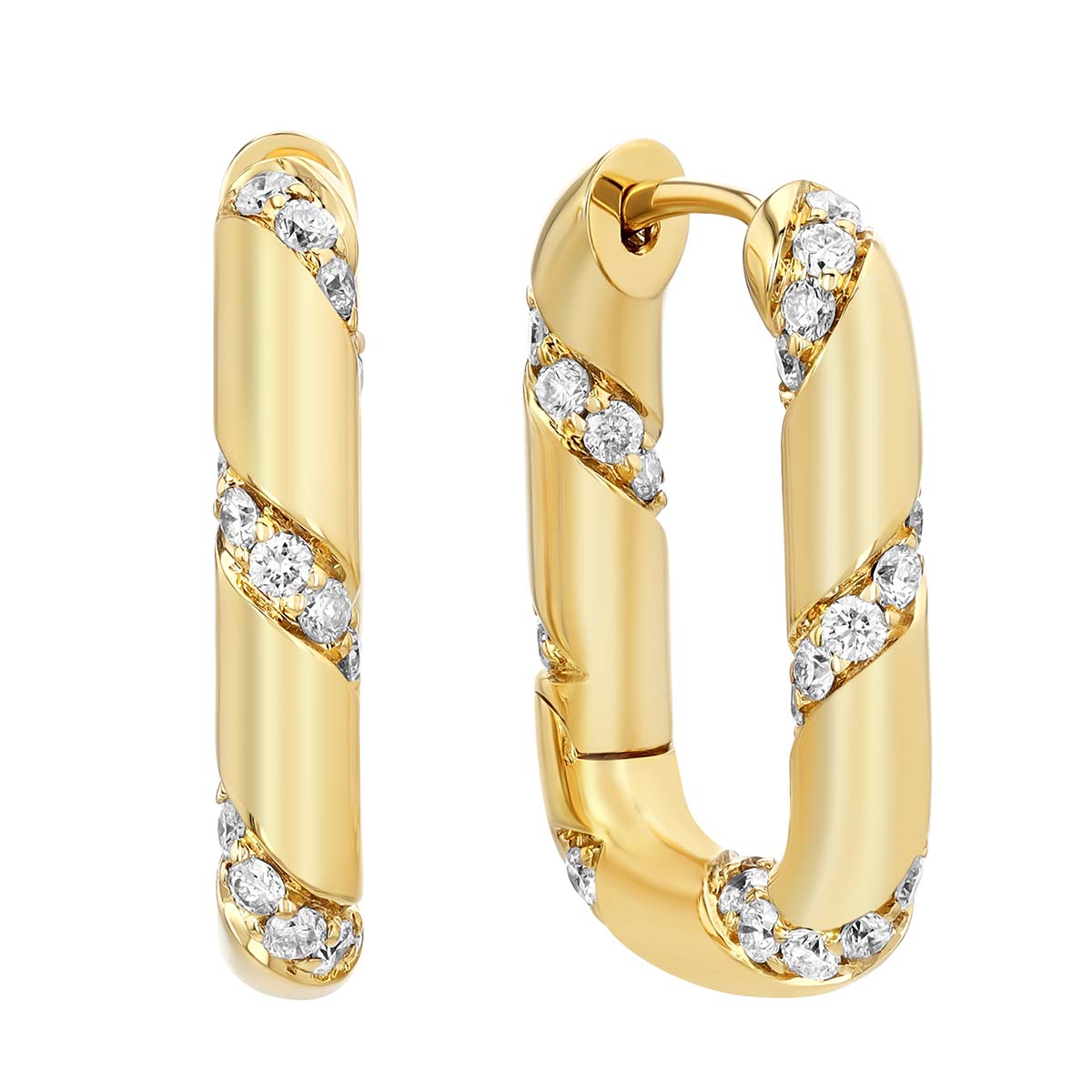 Diamond Twist Square Hoop Earrings in Yellow Gold