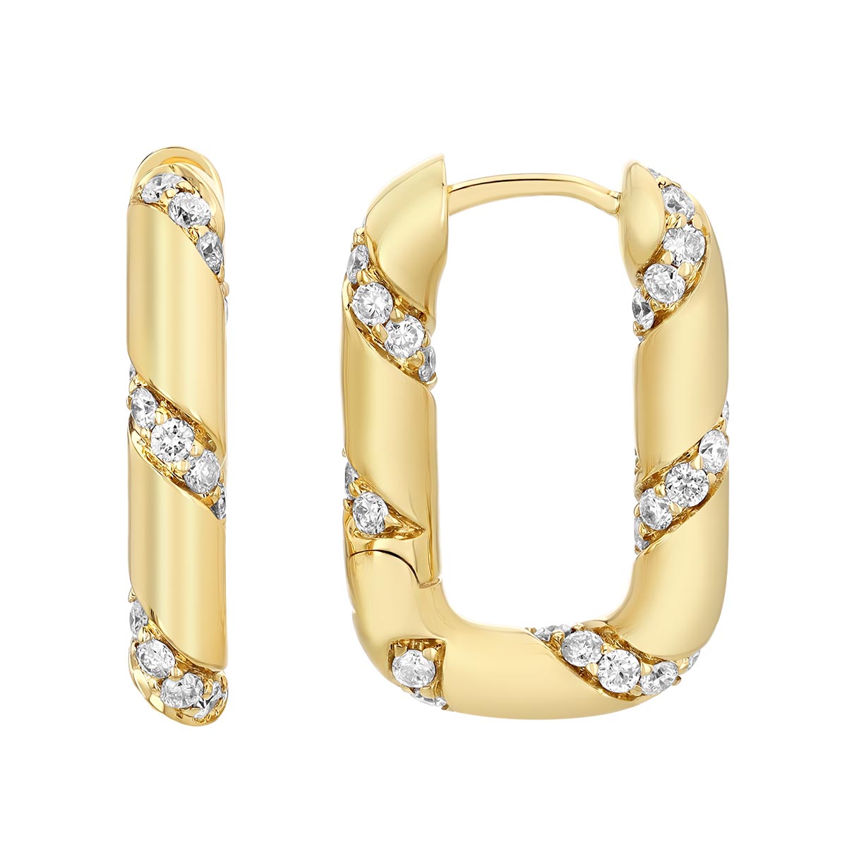 Diamond Twist Square Hoop Earrings in Yellow Gold