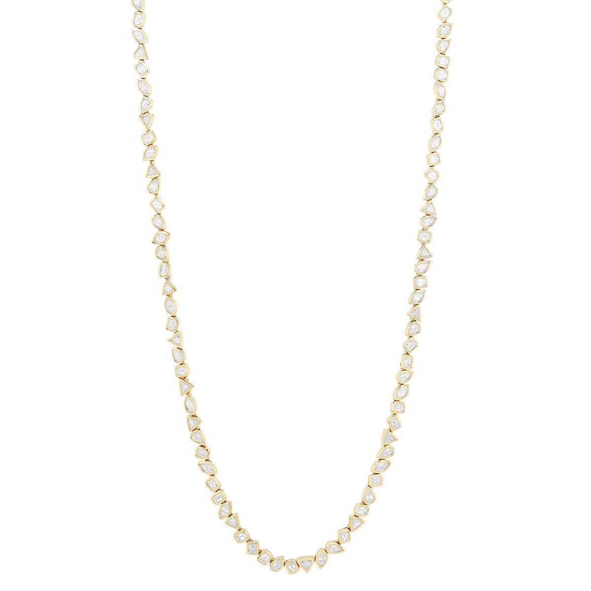 Bezel Set Multi Shape Diamond Tennis Necklace in Yellow Gold, 17