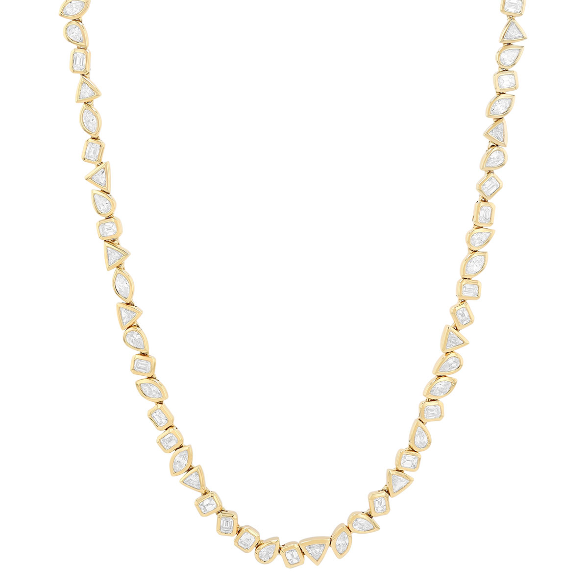 Bezel Set Multi Shape Diamond Tennis Necklace in Yellow Gold, 17