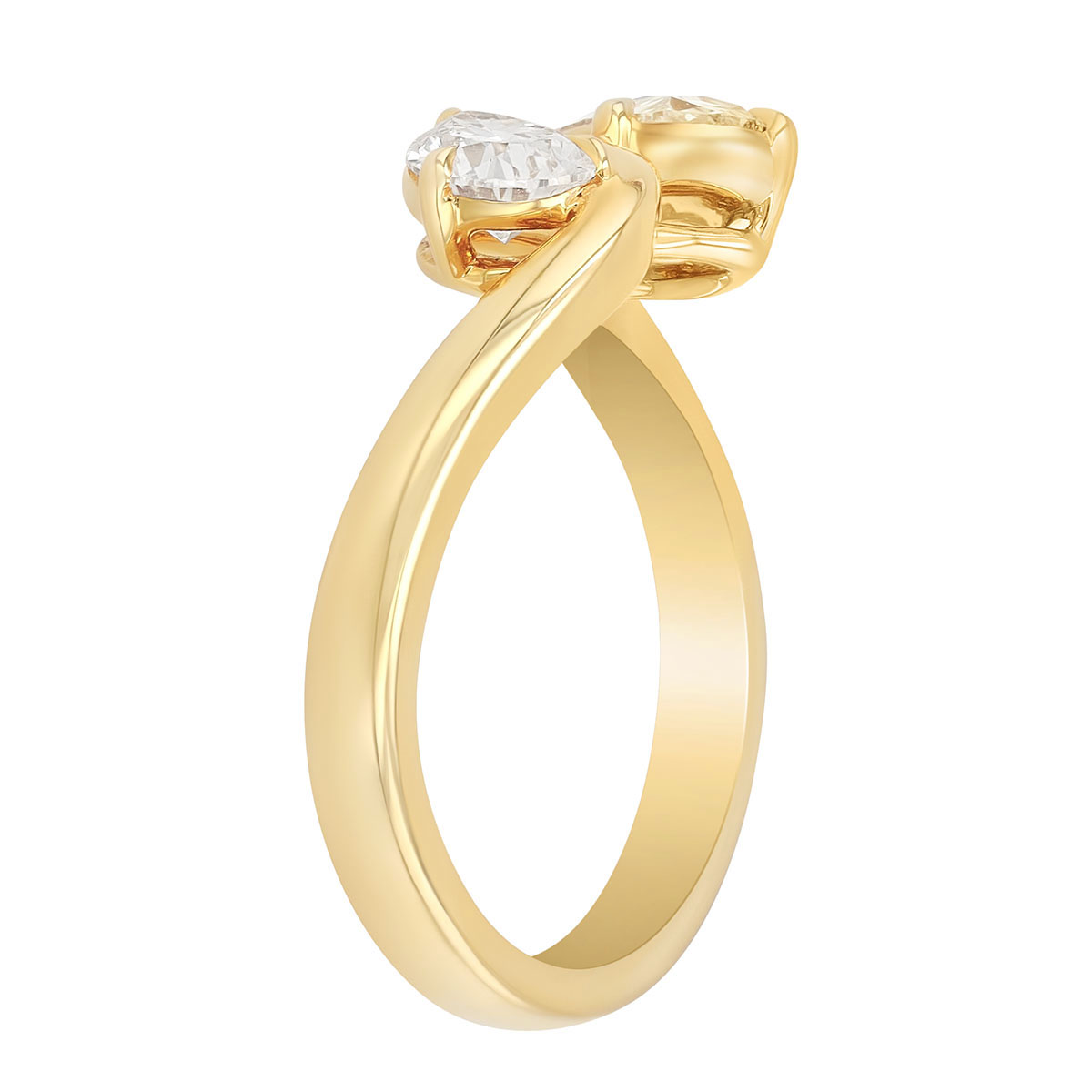 Oval Fancy Yellow & Pear Shape White Diamond Duo Wave Ring in Yellow Gold