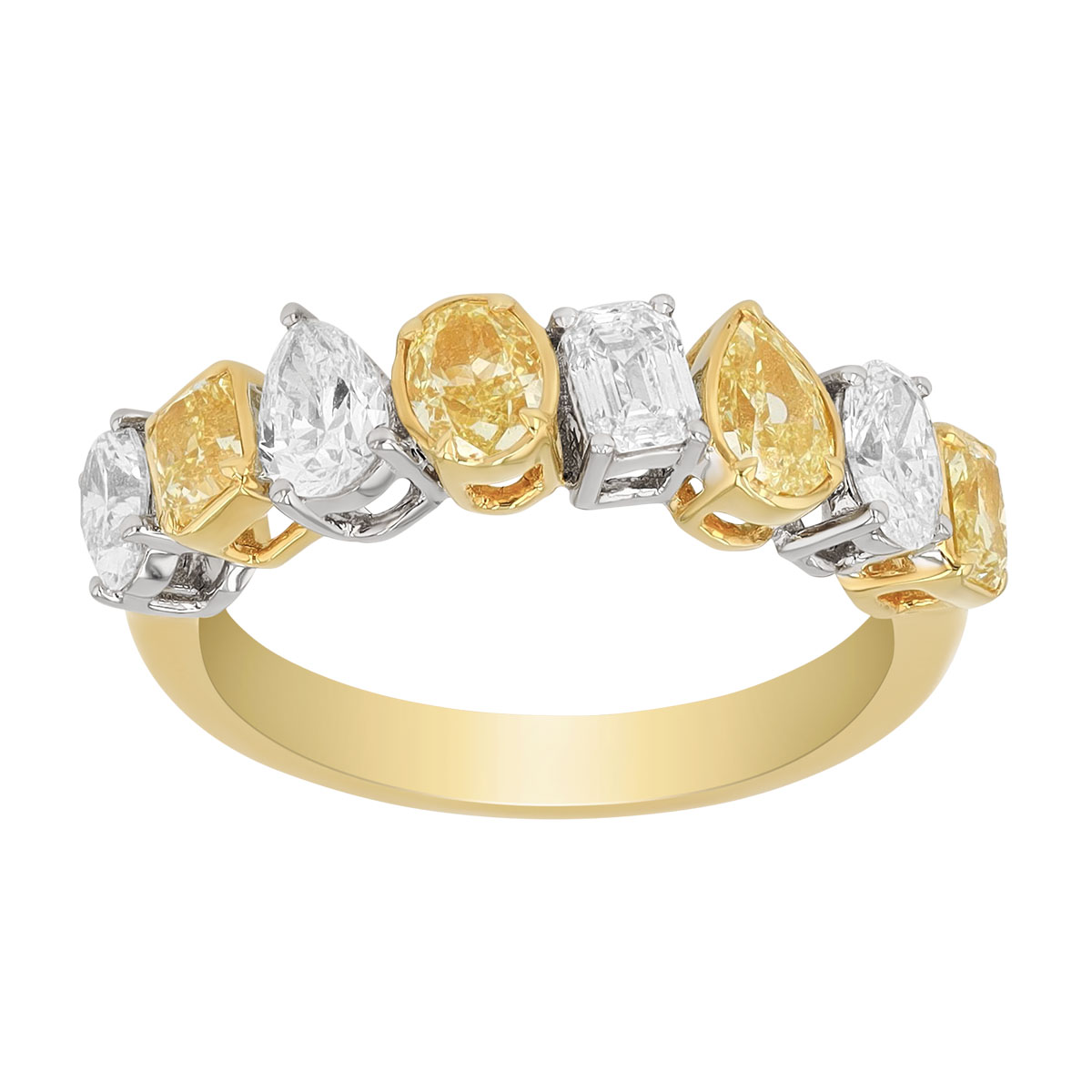 Mixed Shape Fancy Yellow & White Diamond Ring in Two Tone