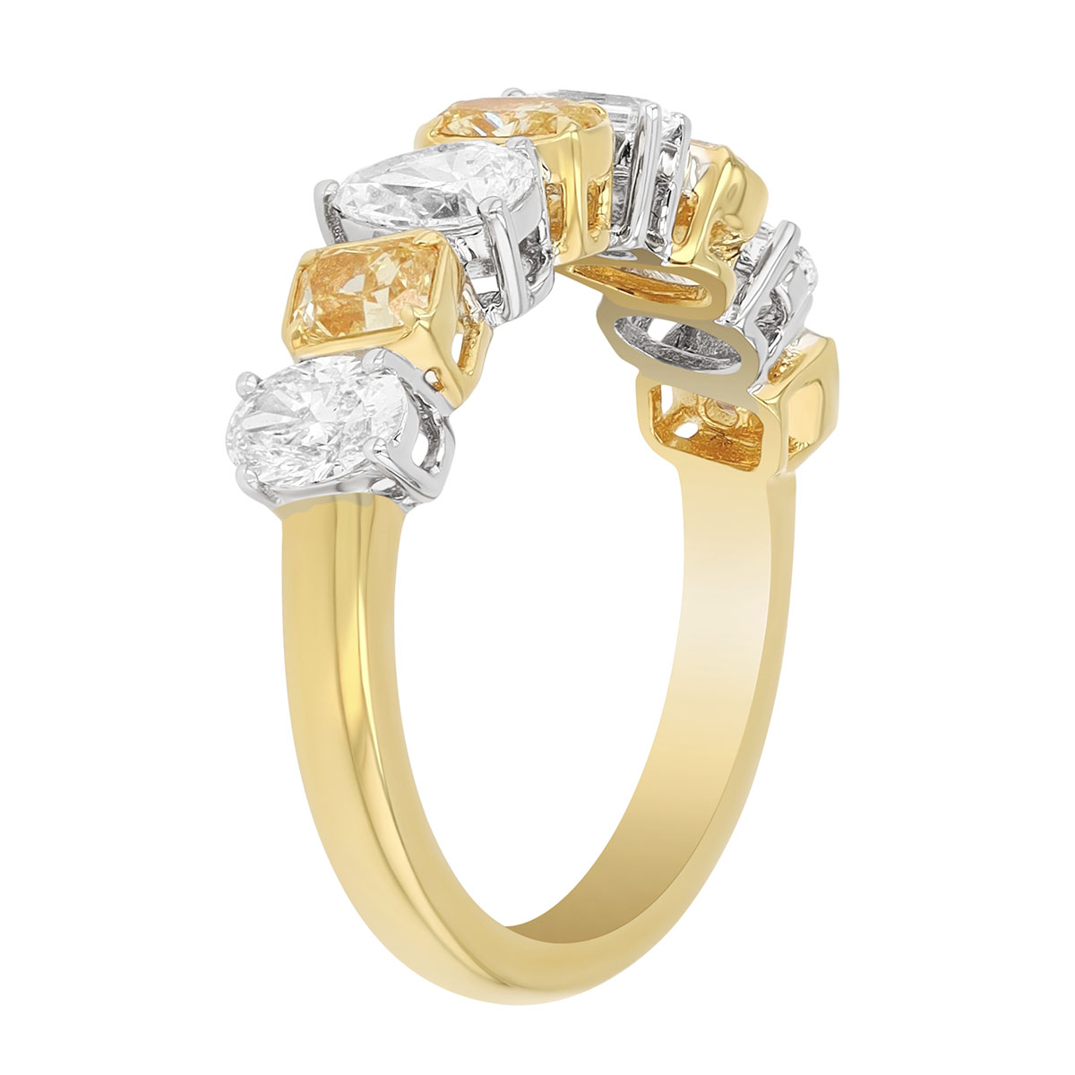 Mixed Shape Fancy Yellow & White Diamond Ring in Two Tone