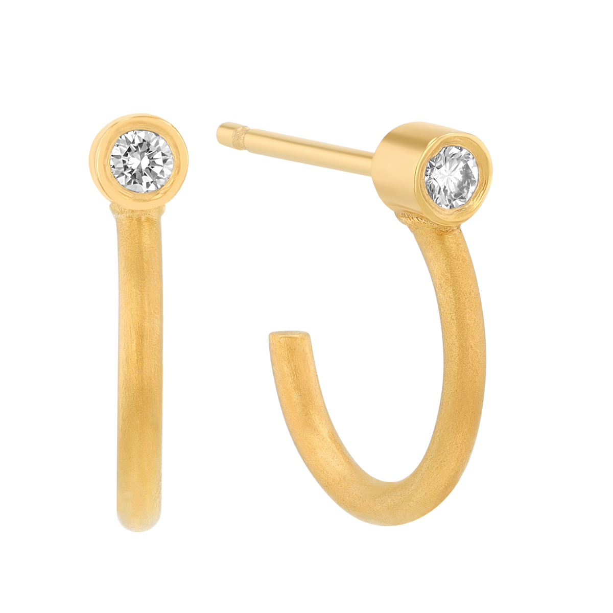 Marika Bezel Set Diamond Half Hoop Earrings in Yellow Gold