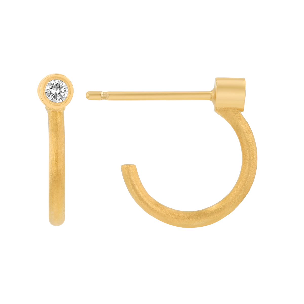 Marika Bezel Set Diamond Half Hoop Earrings in Yellow Gold