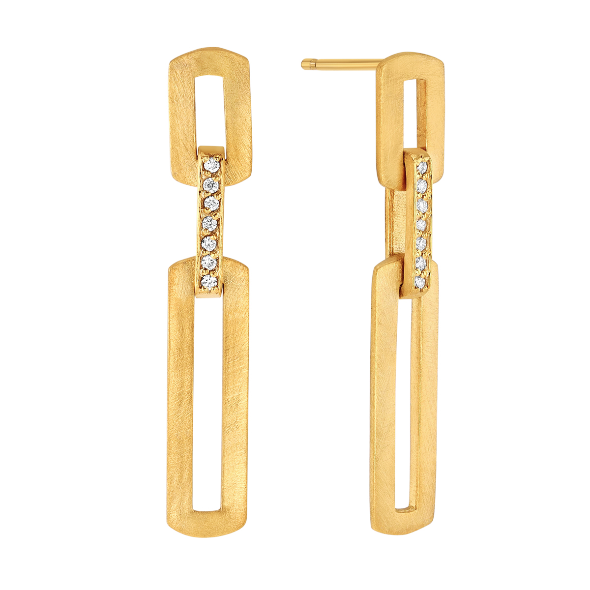 Marika Diamond Paperclip Link Dangle Earrings in Yellow Gold