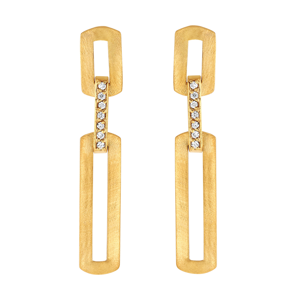Marika Diamond Paperclip Link Dangle Earrings in Yellow Gold