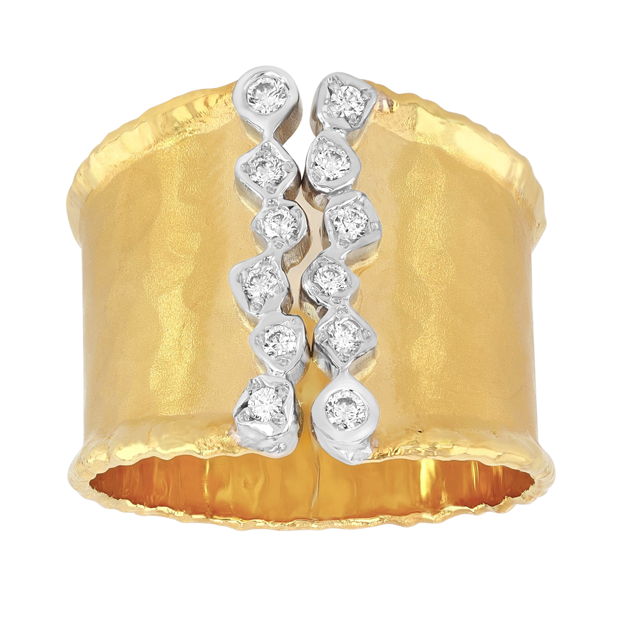 Marika Bezel Set Diamond Cluster Cigar Band Ring in Yellow Gold