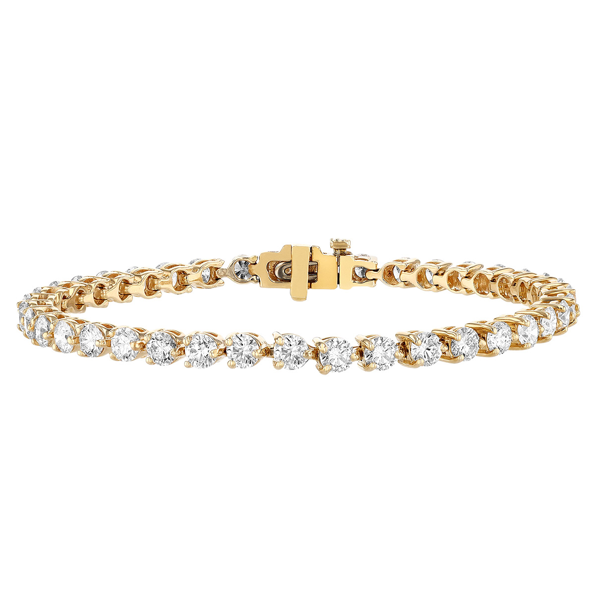 Diamond 3 Prong Tennis Bracelet in Yellow Gold, 7.40 aptw