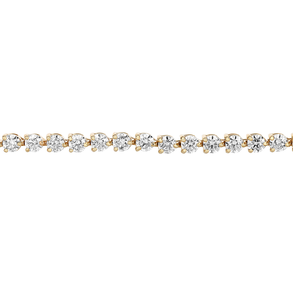 Diamond 3 Prong Tennis Bracelet in Yellow Gold, 7.40 aptw