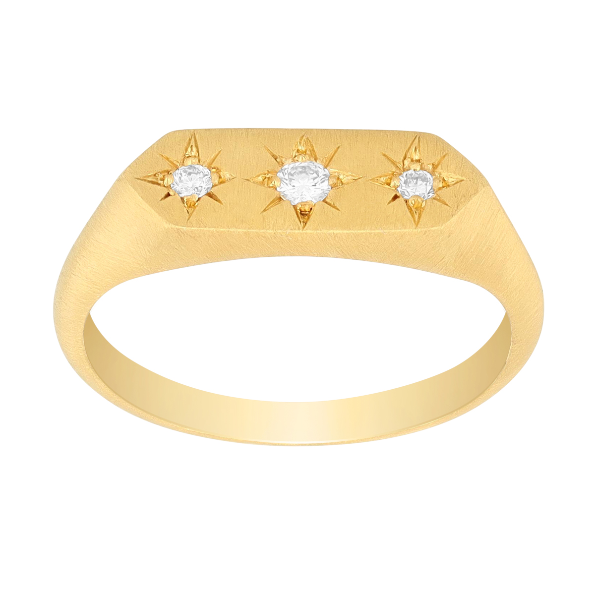 Marika Diamond Trio Starburst Signet Ring in Yellow Gold