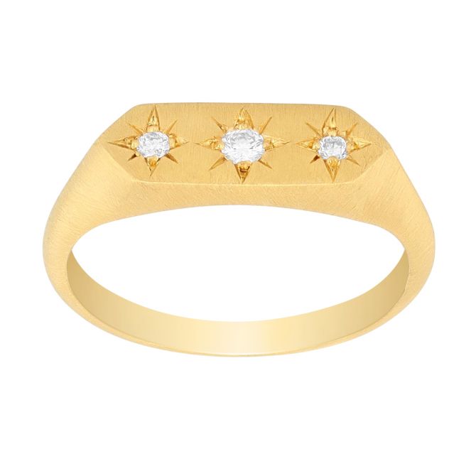 Marika Diamond Trio Starburst Signet Ring in Yellow Gold