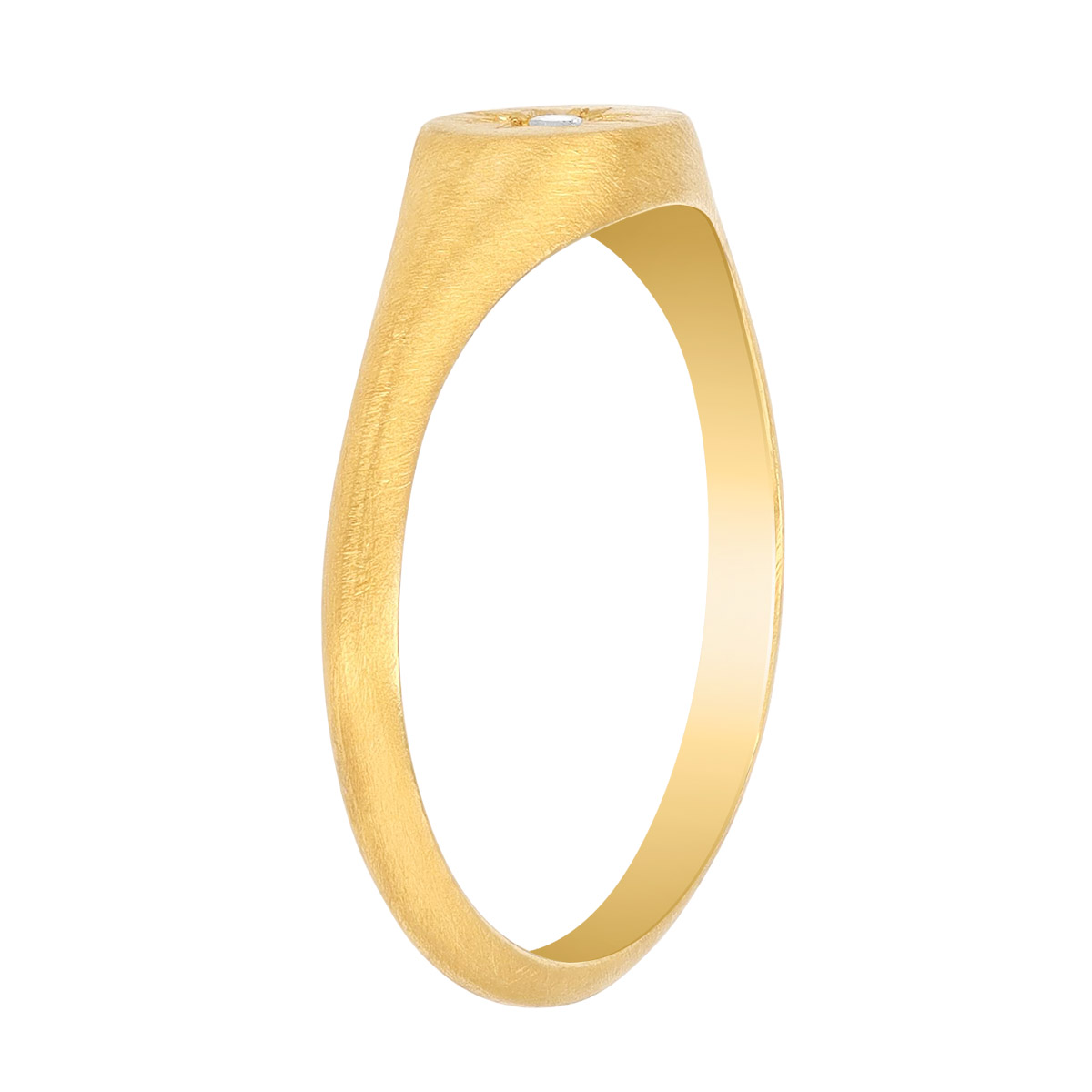 Marika Flush Set Diamond Starburst Signet Ring in Satin Yellow Gold, Size 6.5