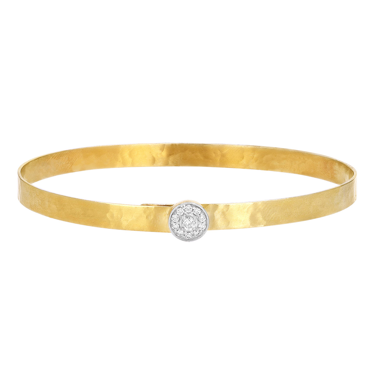 Marika Diamond Pavé Circle Bangle Bracelet in Hammered Yellow Gold