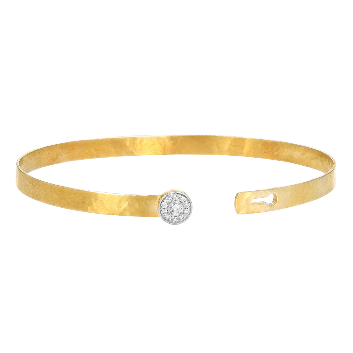 Marika Diamond Pavé Circle Bangle Bracelet in Hammered Yellow Gold
