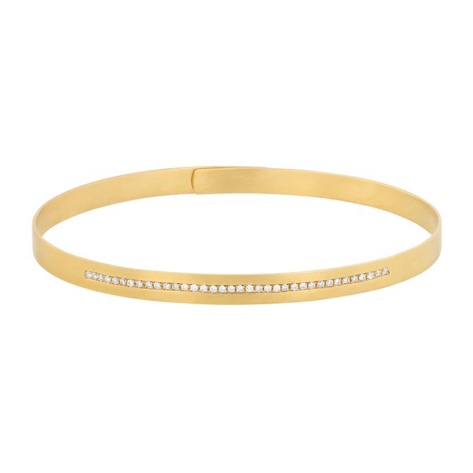 Marika Diamond Line Flat Bangle Bracelet in Yellow Gold