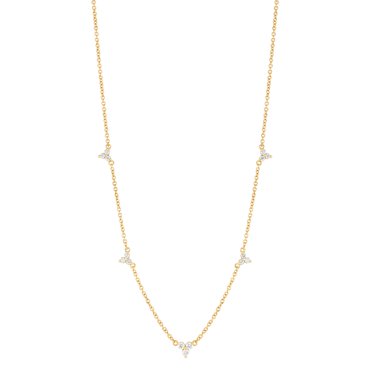 Marika Diamond Trio Cluster Station Necklace in Yellow Gold, 16