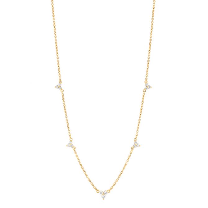 Marika Diamond Trio Cluster Station Necklace in Yellow Gold, 16"