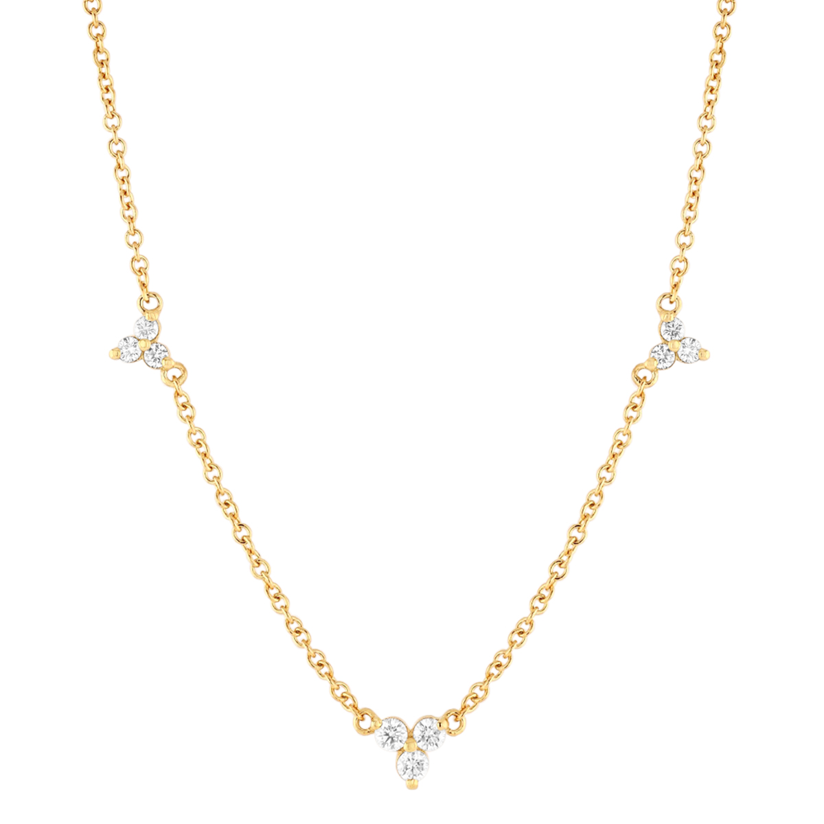 Marika Diamond Trio Cluster Station Necklace in Yellow Gold, 16