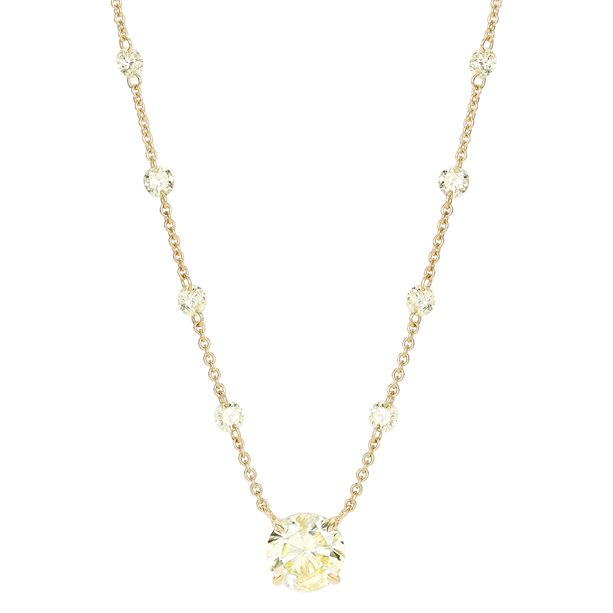 TARA Pearls Round Fancy Yellow Diamond & Station Necklace in Yellow Gold, 18