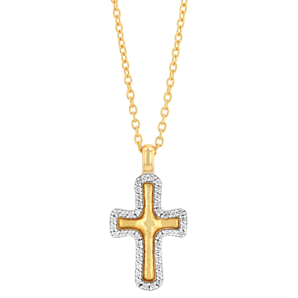 Gurhan Yellow Gold Cross & Diamond Halo Pendant in Two Tone, 18
