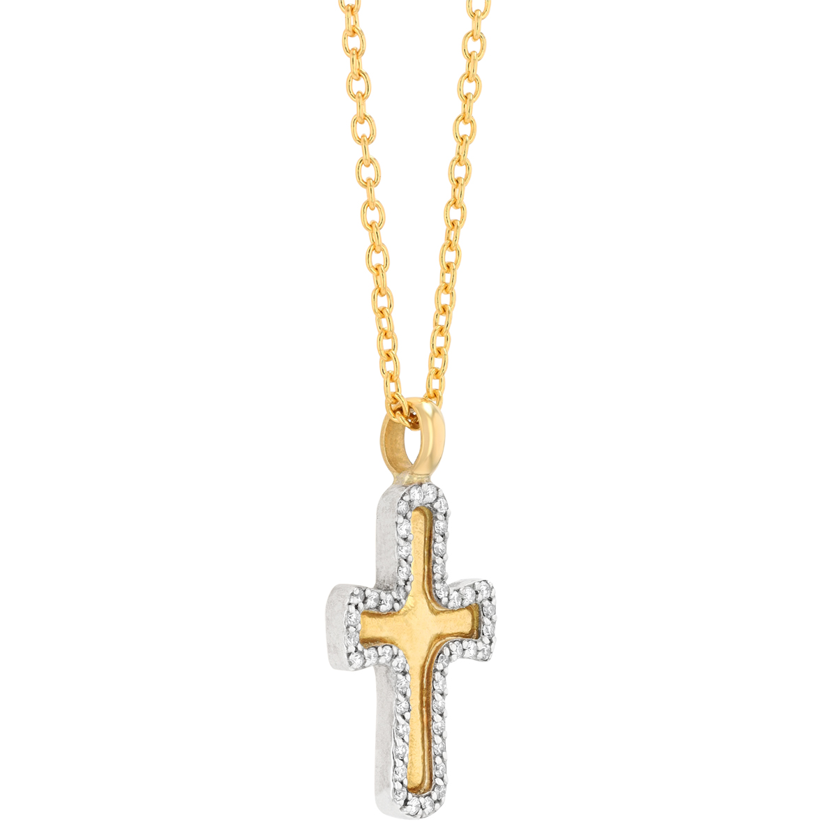 Gurhan Yellow Gold Cross & Diamond Halo Pendant in Two Tone, 18