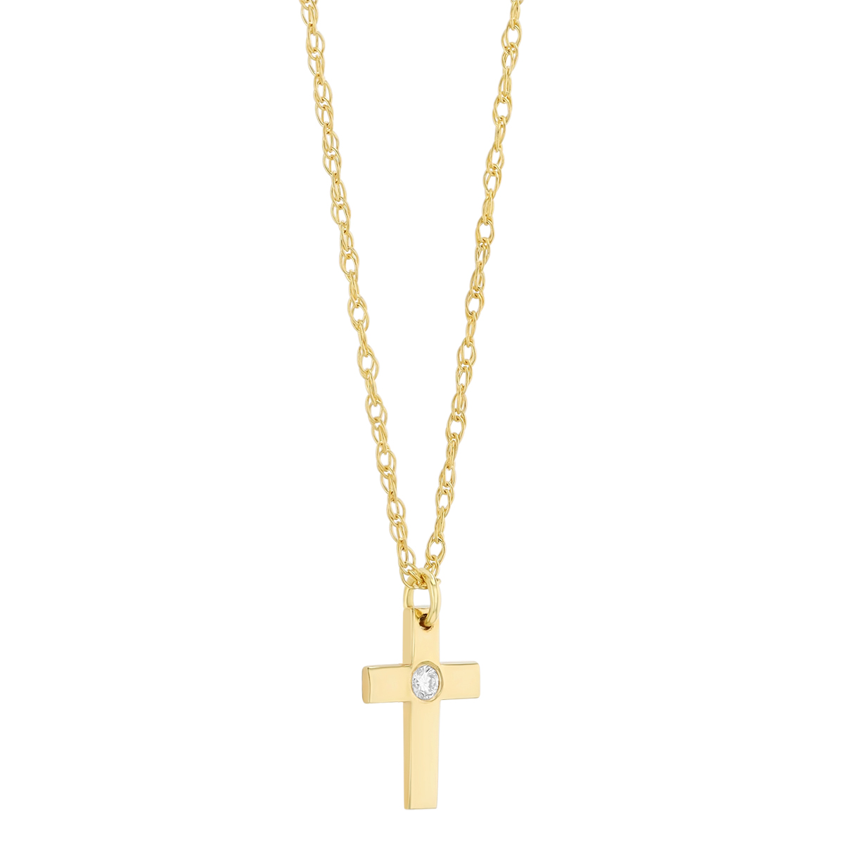 Flush Set Diamond Cross Pendant in Yellow Gold, 18