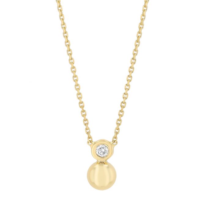 Bezel Set Diamond & Ball Pendant in Yellow Gold, 18"