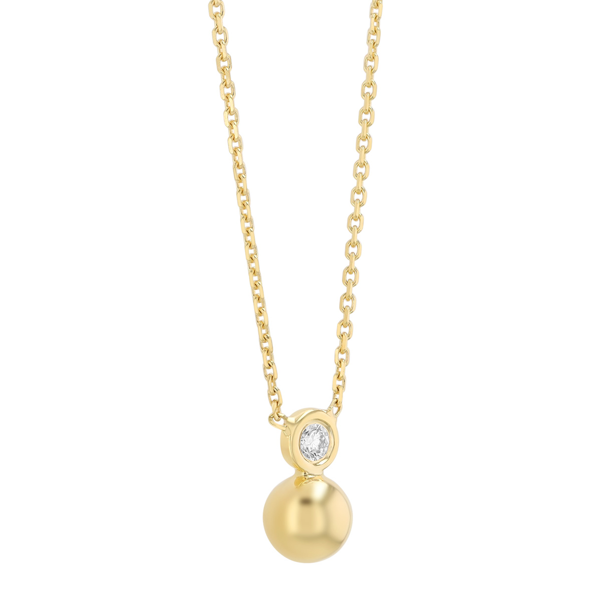 Bezel Set Diamond & Ball Pendant in Yellow Gold, 18