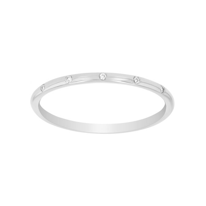 Flush Set Diamond Station Stacking Band Ring in White Gold