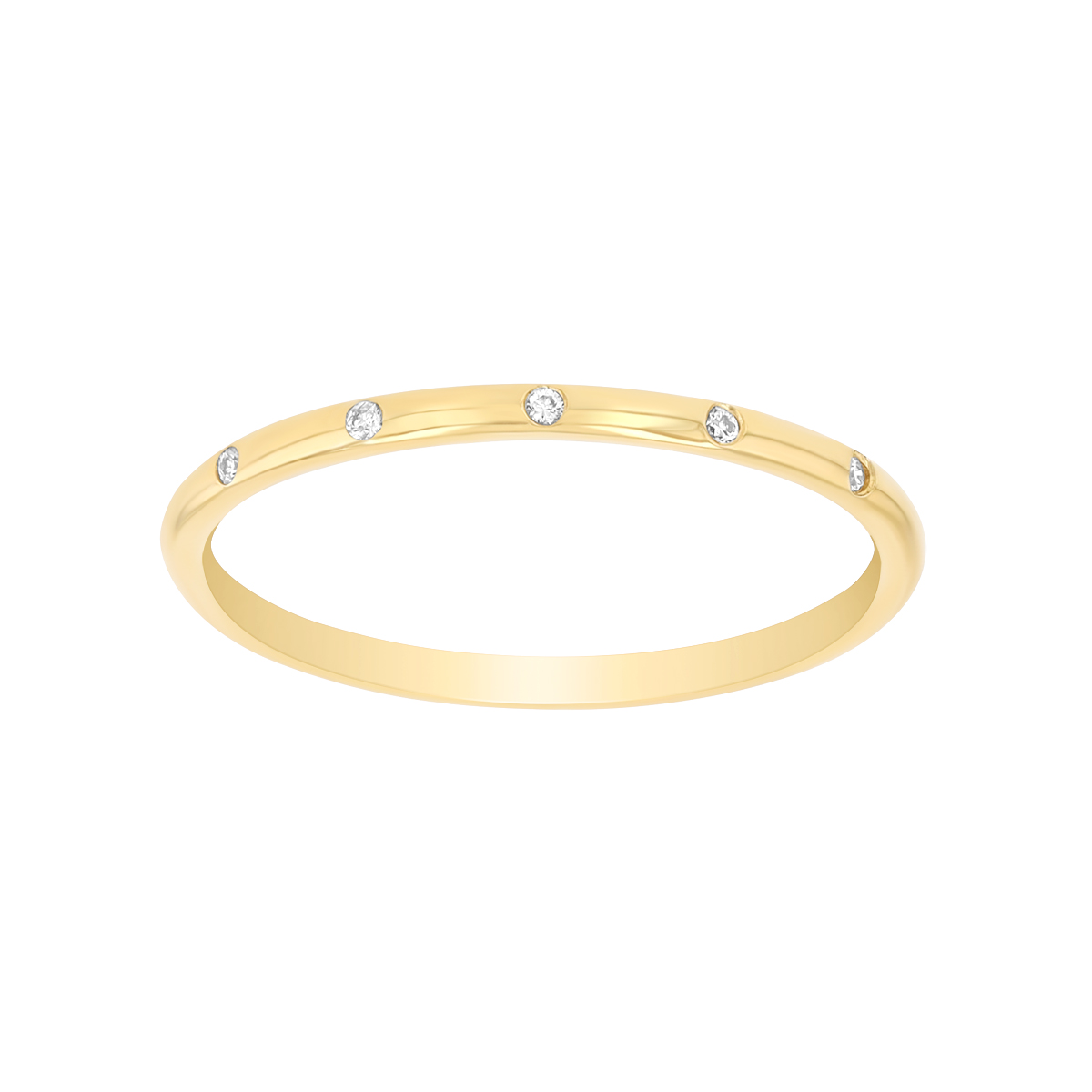 Flush Set Diamond Station Stacking Band Ring in Yellow Gold