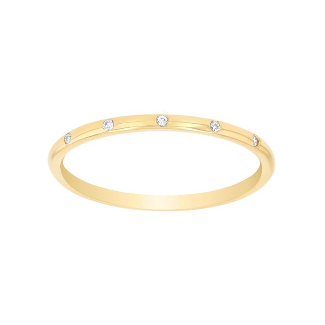 Flush Set Diamond Station Stacking Band Ring in Yellow Gold