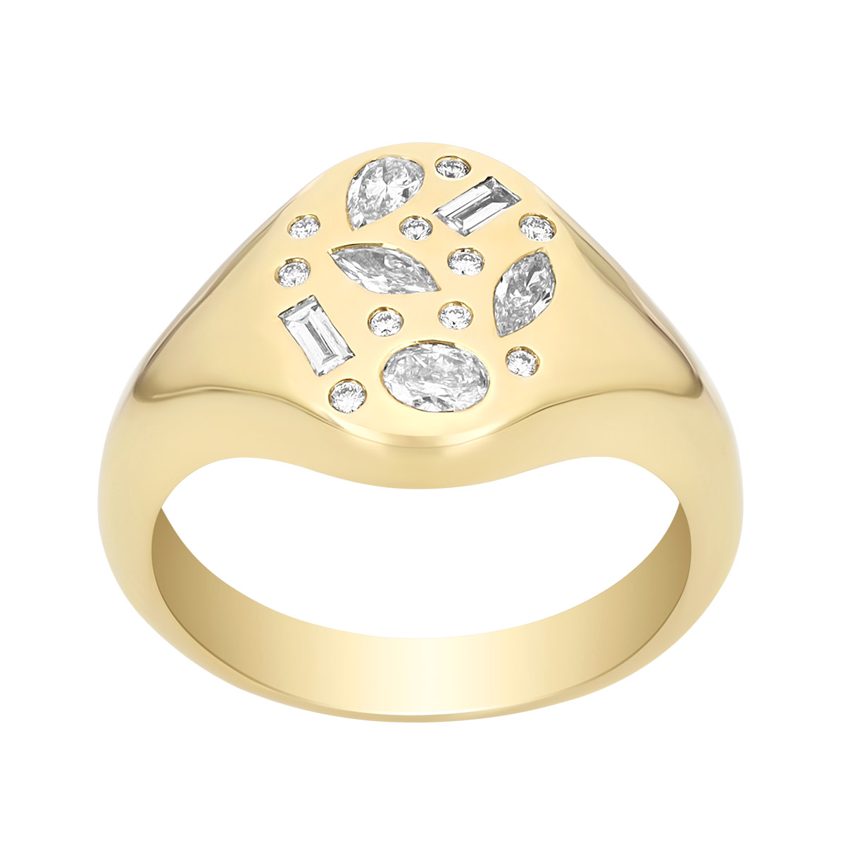 Kwiat Cobblestone Flush Set Mixed Shape Diamond Ring in Yellow Gold