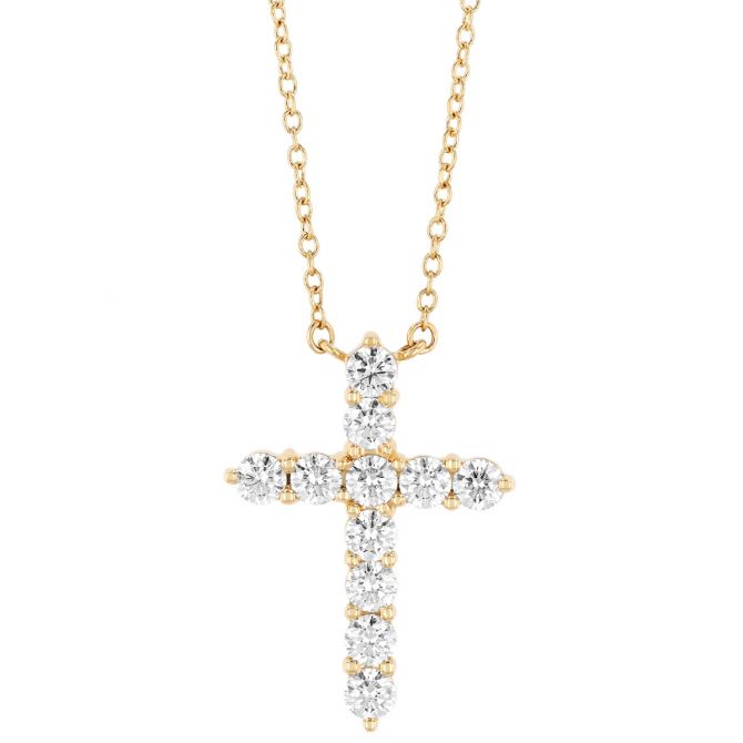 Kwiat Diamond Cross Pendant in Yellow Gold, 21", 0.86 cttw