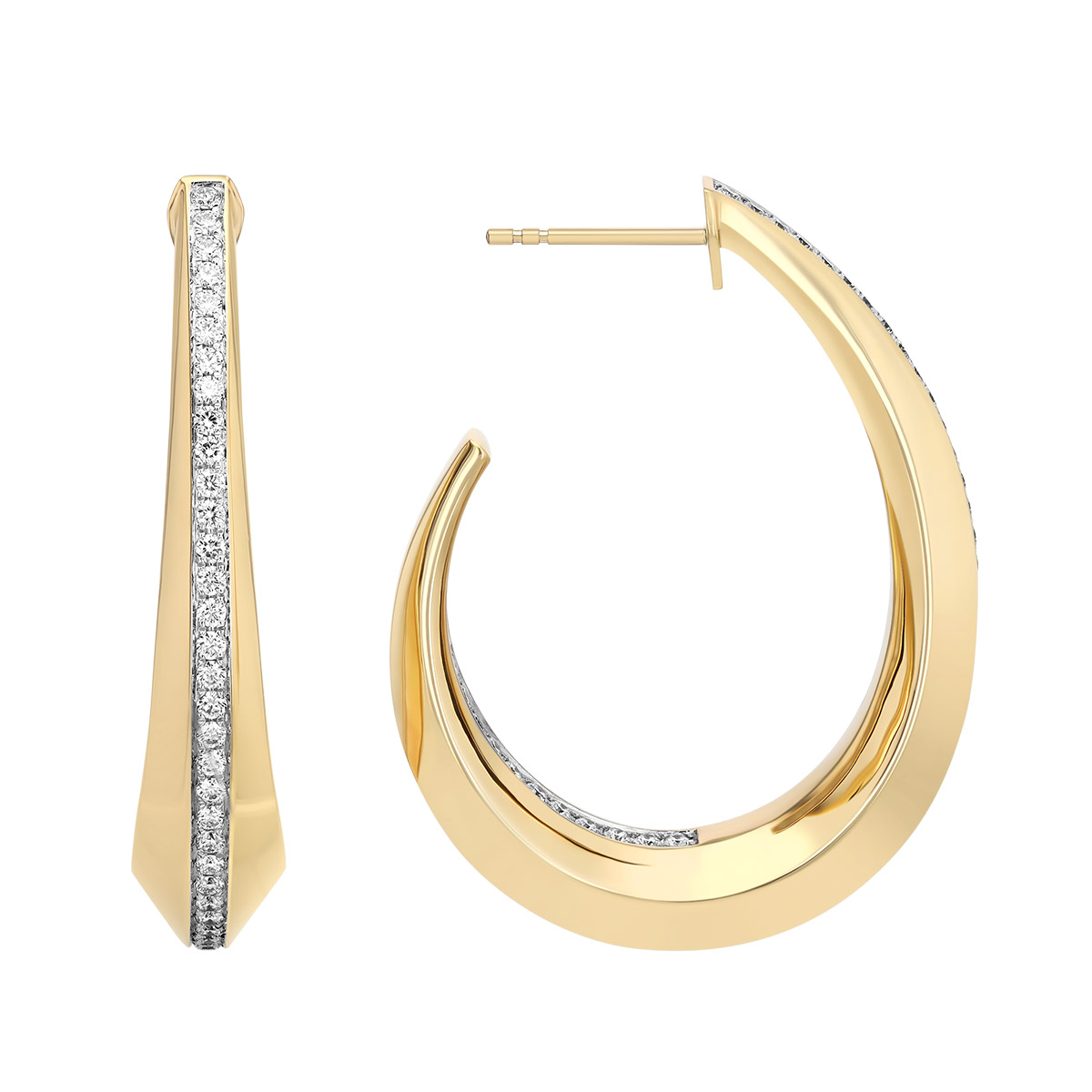 Kwiat Orbit Diamond In & Out Tapered Hoop Earrings in Two Tone