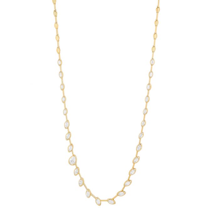 Kwiat Starry Night Bezel Set Mixed Shape Diamond Station Necklace in Yellow Gold, 17"