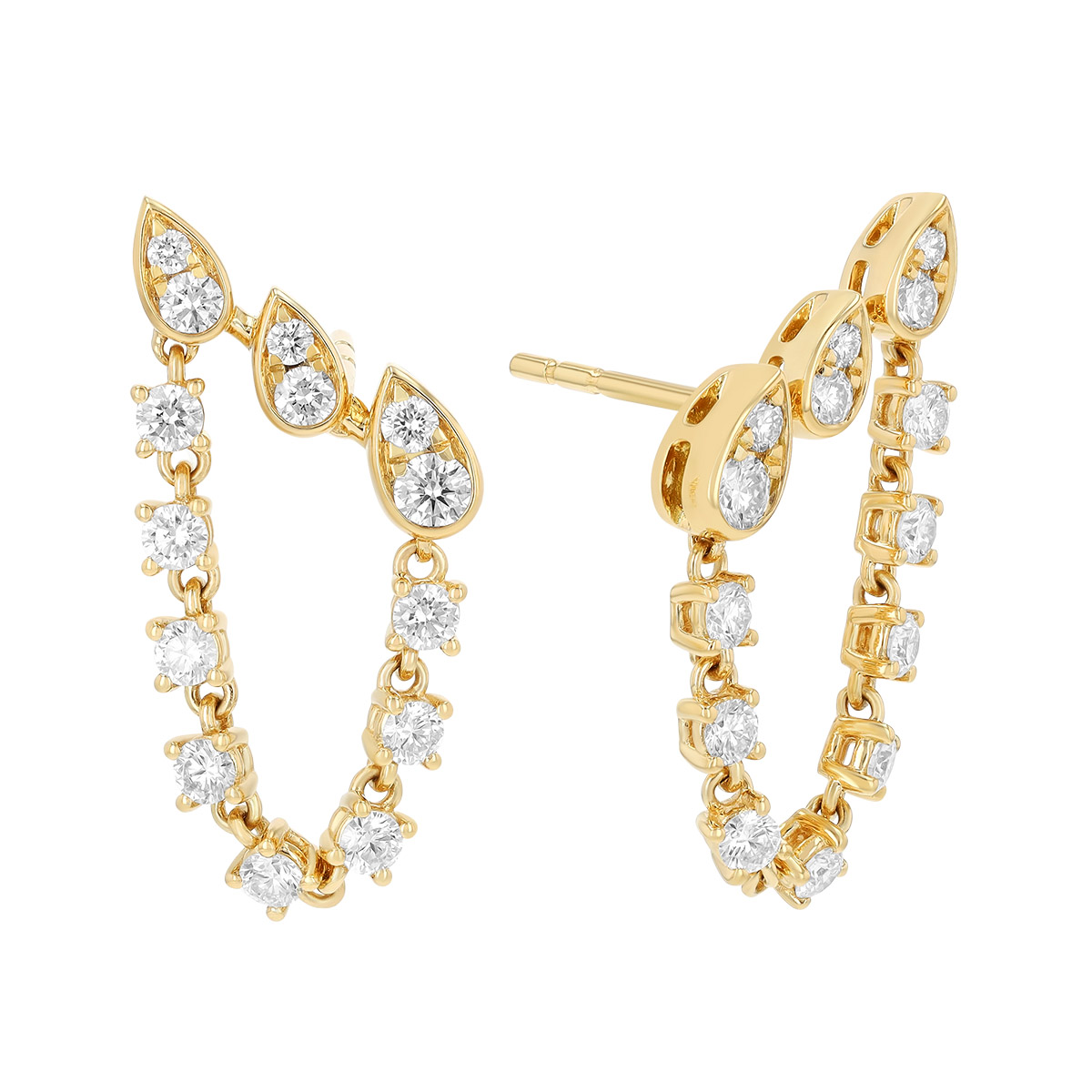 Kwiat Sunburst Diamond Climber & Dangle Chain Earrings in Yellow Gold