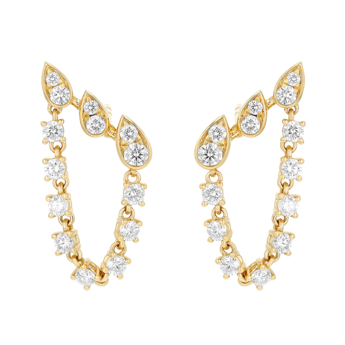 Kwiat Sunburst Diamond Climber & Dangle Chain Earrings in Yellow Gold