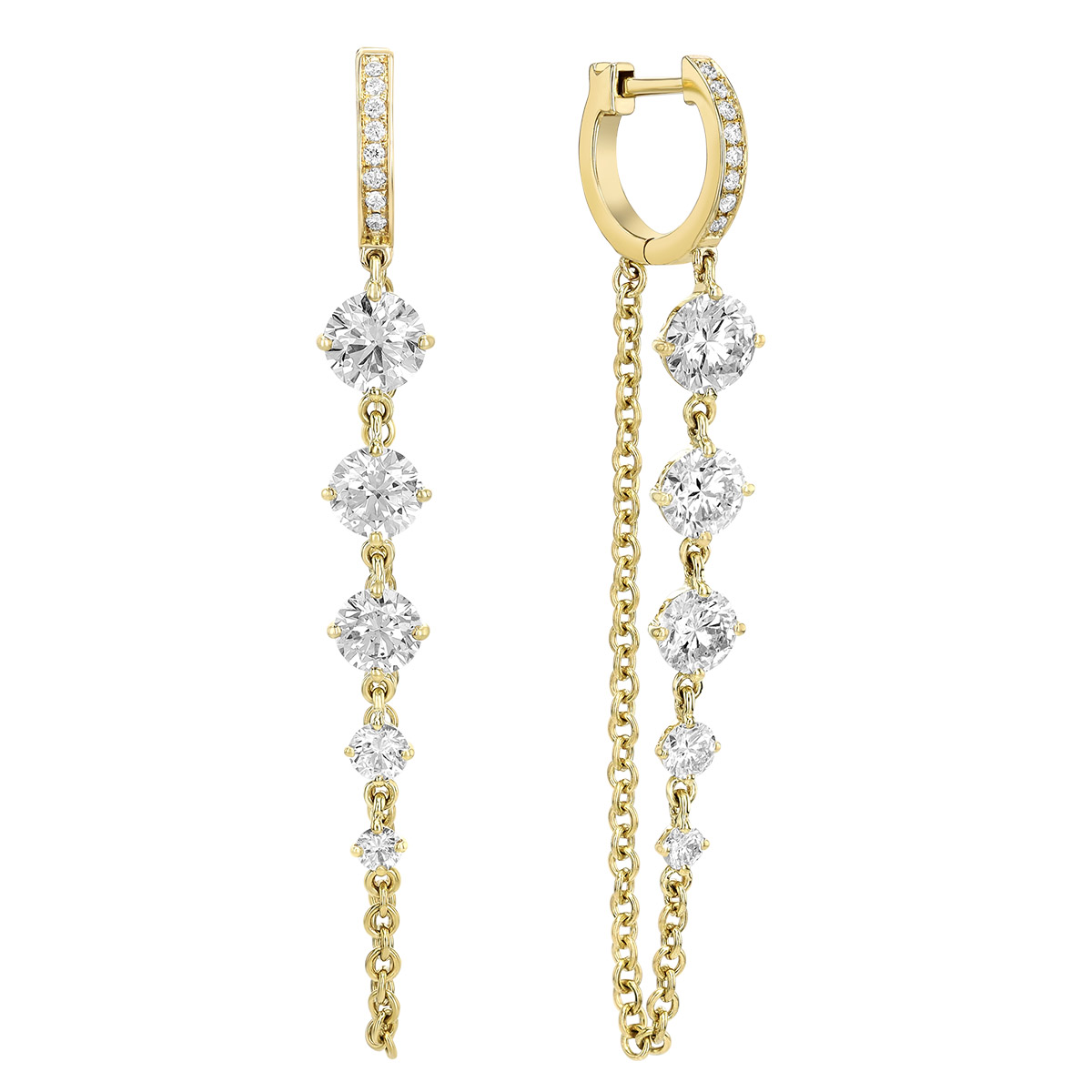 Rahaminov Graduated Diamond Chain Dangle Hoop Earrings in Yellow Gold
