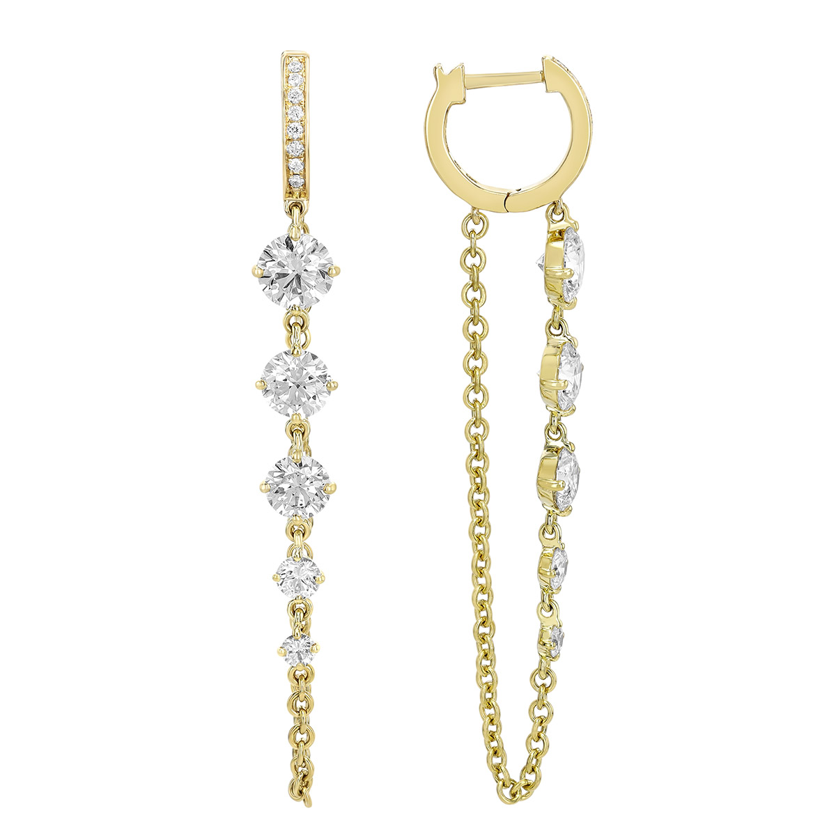 Rahaminov Graduated Diamond Chain Dangle Hoop Earrings in Yellow Gold