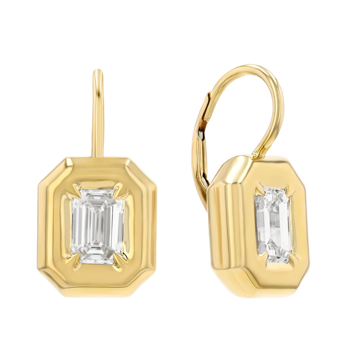 Rahaminov Emerald Cut Diamond Drop Earrings in Yellow Gold