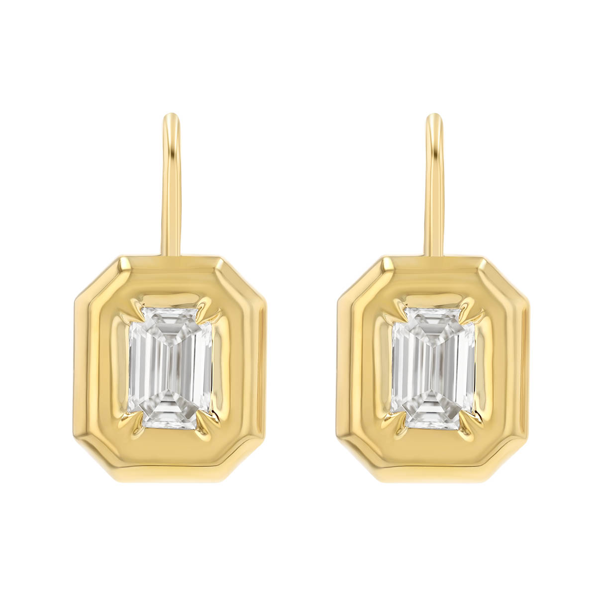 Rahaminov Emerald Cut Diamond Drop Earrings in Yellow Gold