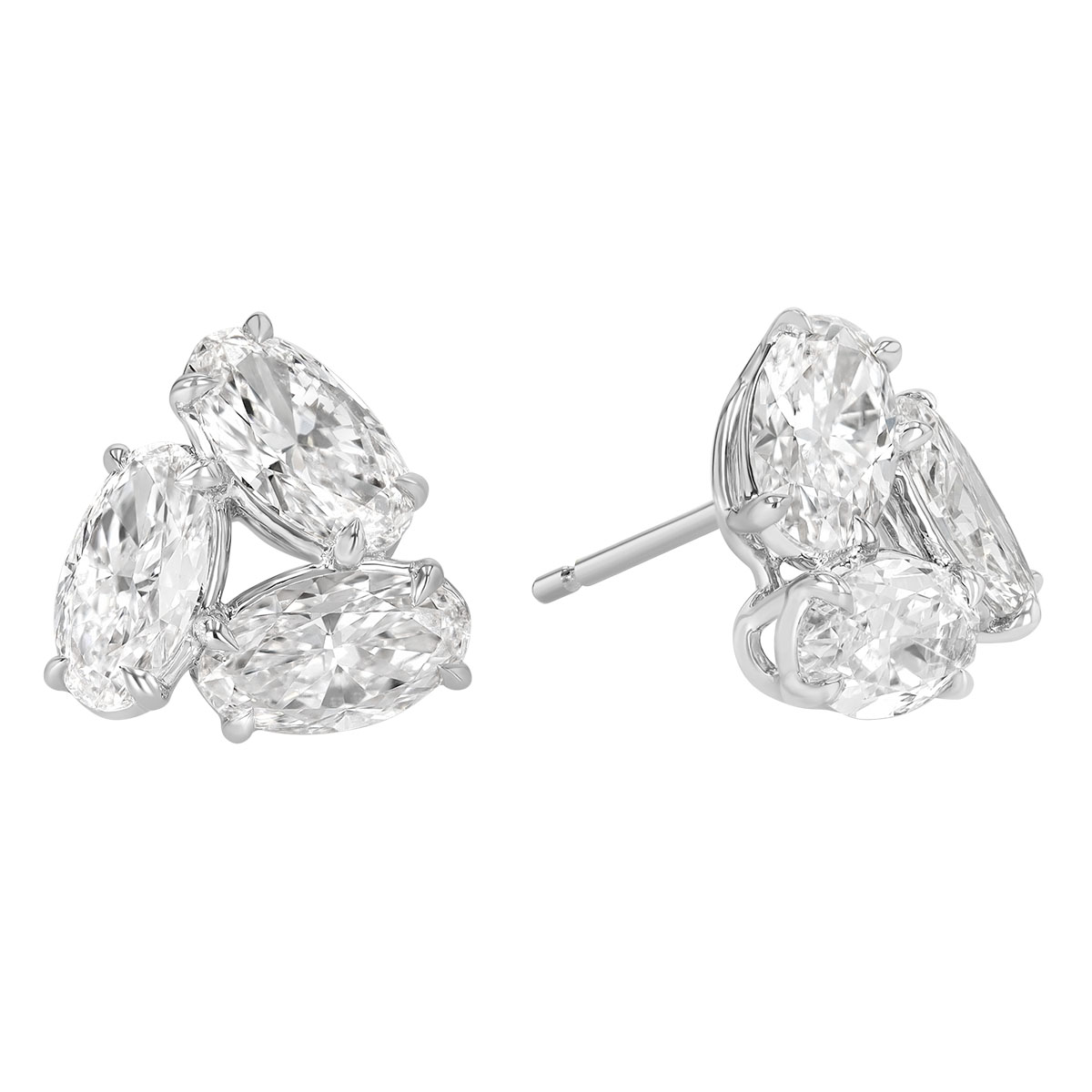 Rahaminov Oval Diamond Trio Cluster Stud Earrings in White Gold